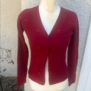 Laura Ashley Red Lambswool Embellished Button Cardigan Sweater Womens Size S NWT